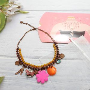 Shell Copper Charm Orange Enemel Necklace